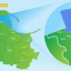 Mapa lokalizacji planowanej elektrowni atomowej w Polsce: Lubiatowo-Kopalino i Żarnowiec.