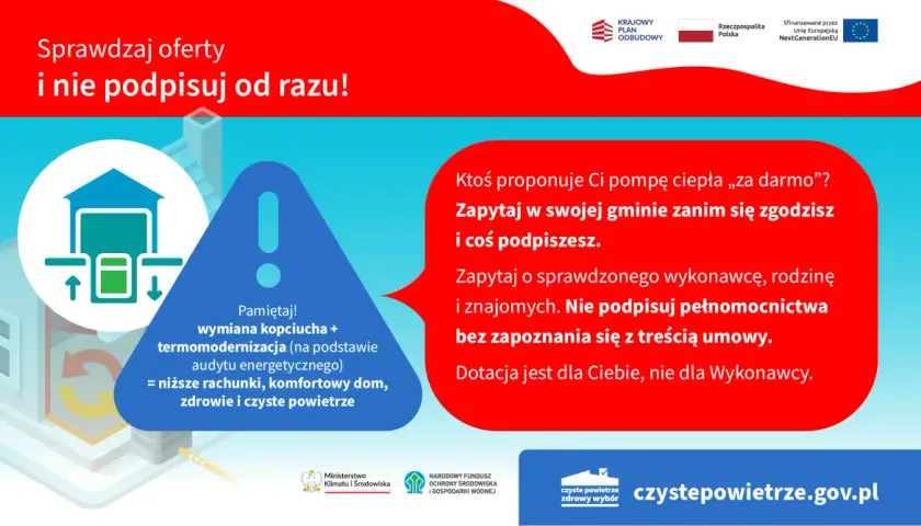 Sprawdzaj oferty i nie podpisuj od razu! Pamiętaj o dofinansowanie na ocieplenie domu. Zapytaj o pompę ciepła w gminie, zanim podpiszesz umowę.